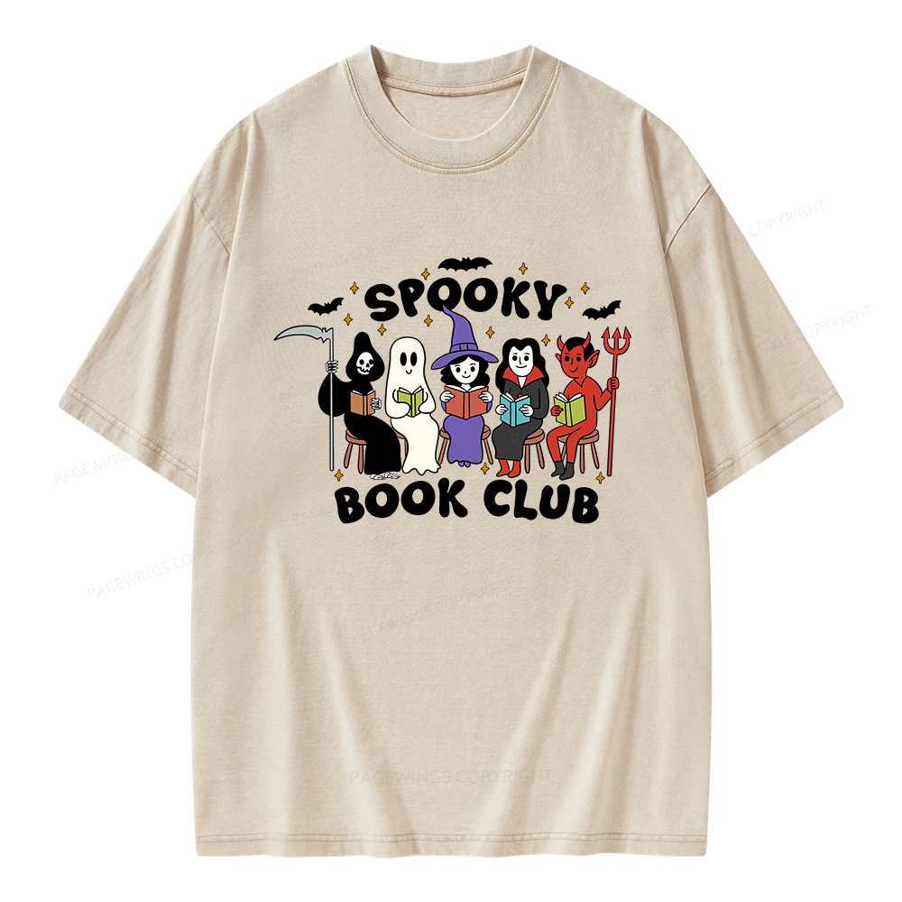 Pagewings Spooky Book Club Halloween Unisex Washed T-shirt
