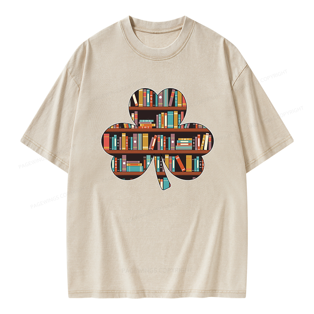 Pagewings Cloverleaf Creative Bookshelf Unisex Washed T-shirt