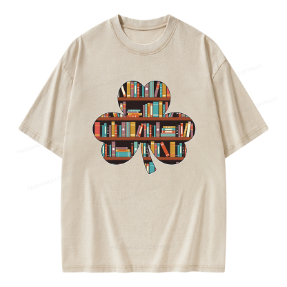Pagewings Cloverleaf Creative Bookshelf Unisex Washed T-shirt