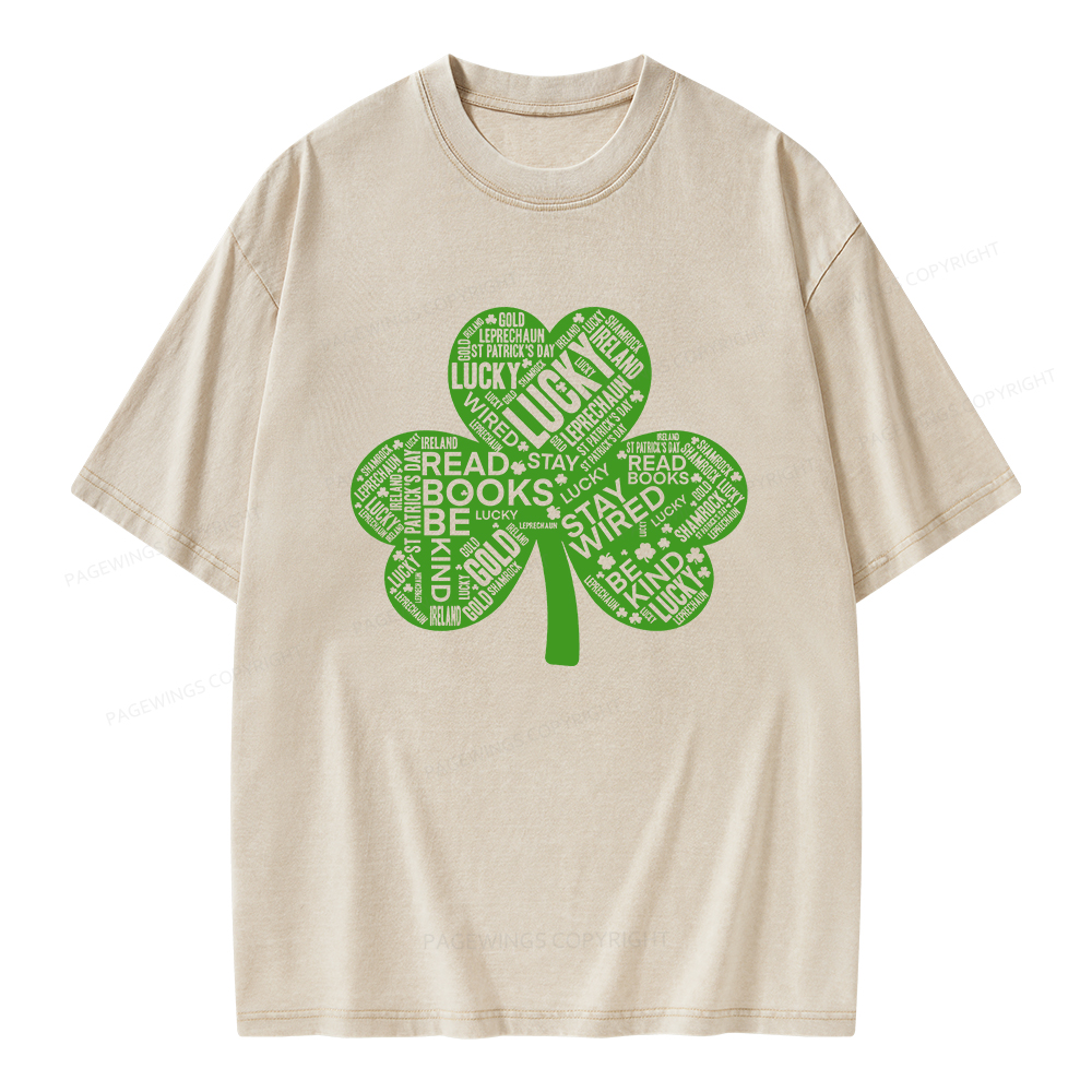 Pagewings St Patricks Day Shirt Lucky Reading Shirt Unisex Washed T-shirt