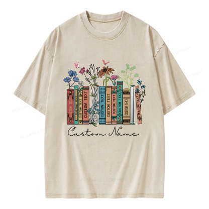 Pagewings Personalized Name Text Unisex Washed T-shirt