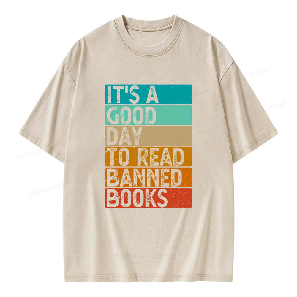 Pagewings It’s A Good Day To Read Banned Books Unisex Washed T-shirt