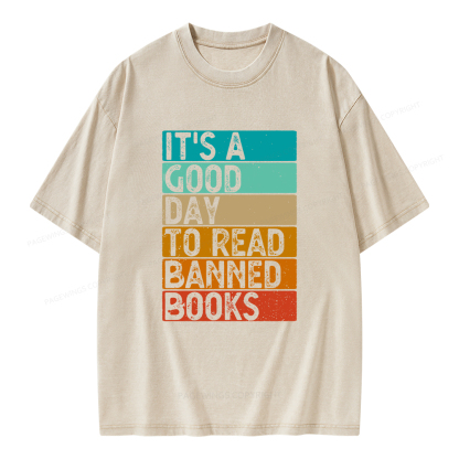 Pagewings It’s A Good Day To Read Banned Books Unisex Washed T-shirt