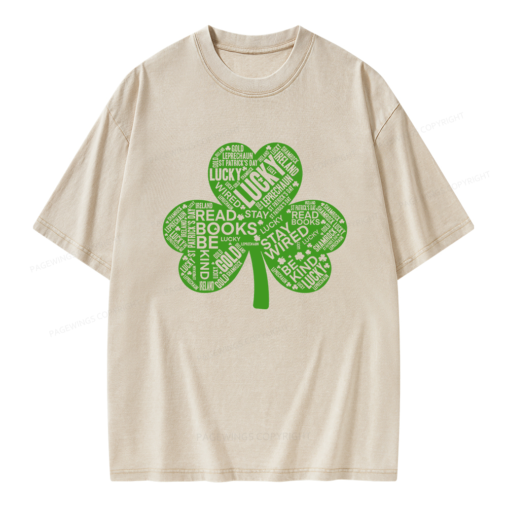 Pagewings St Patricks Day Shirt Lucky Reading Shirt Unisex Washed T-sh