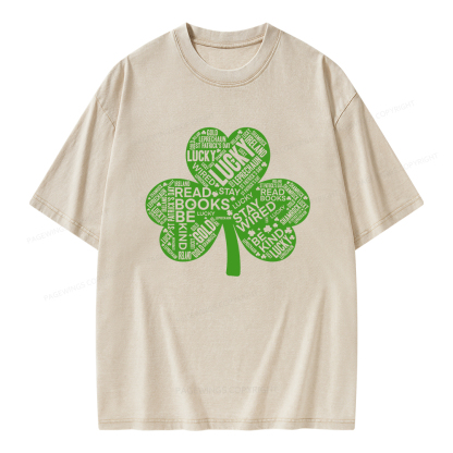 Pagewings St Patricks Day Shirt Lucky Reading Shirt Unisex Washed T-shirt
