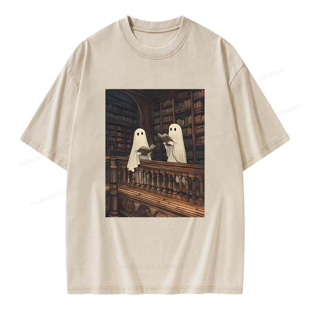 Pagewings Ghost Reading Unisex Washed T-shirt
