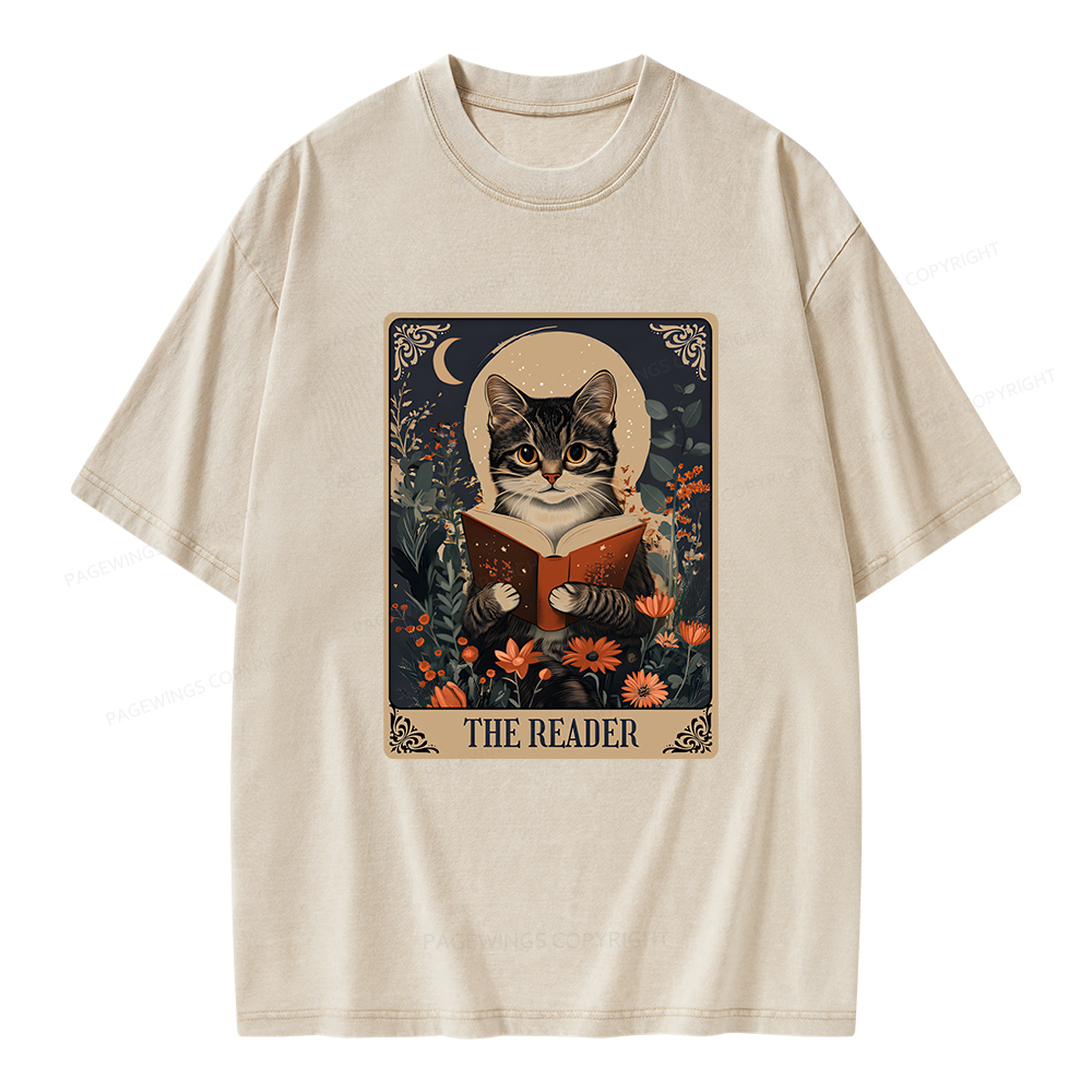 Pagewings The Reader Tarot Card Cat Unisex Washed T-shirt