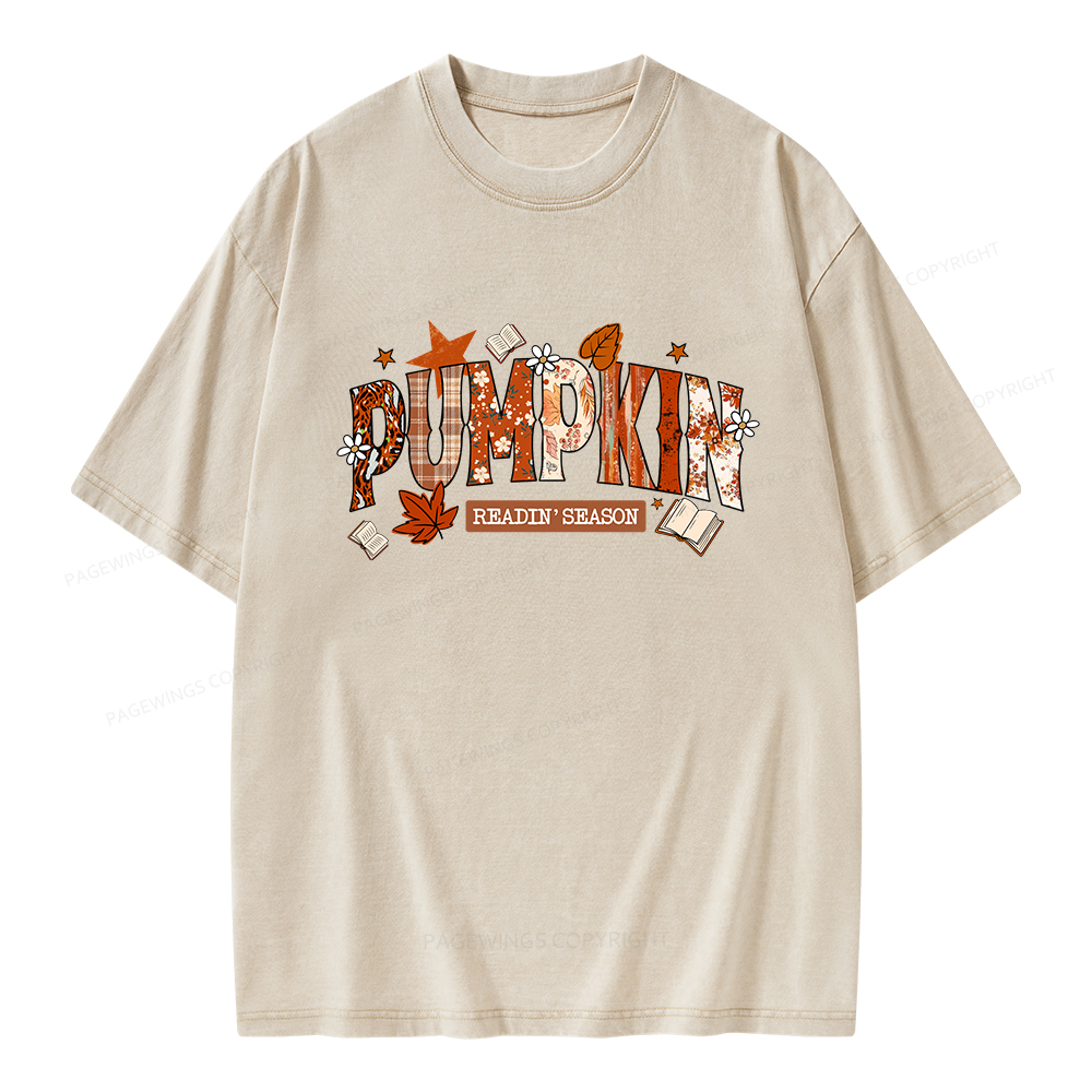 Pagewings Pumpkin Reading Season Unisex Washed T-shirt