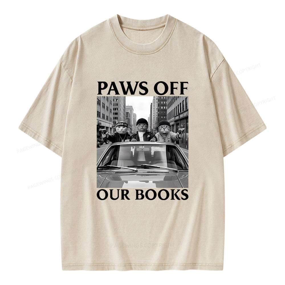 Pagewings Paws Off Our Books Unisex Washed T-shirt