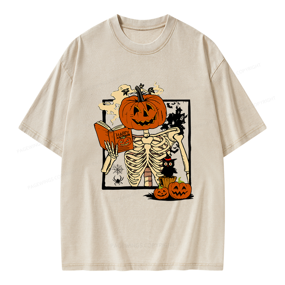 Pagewings Halloween Pumpkin Reader Unisex Washed T-shirt