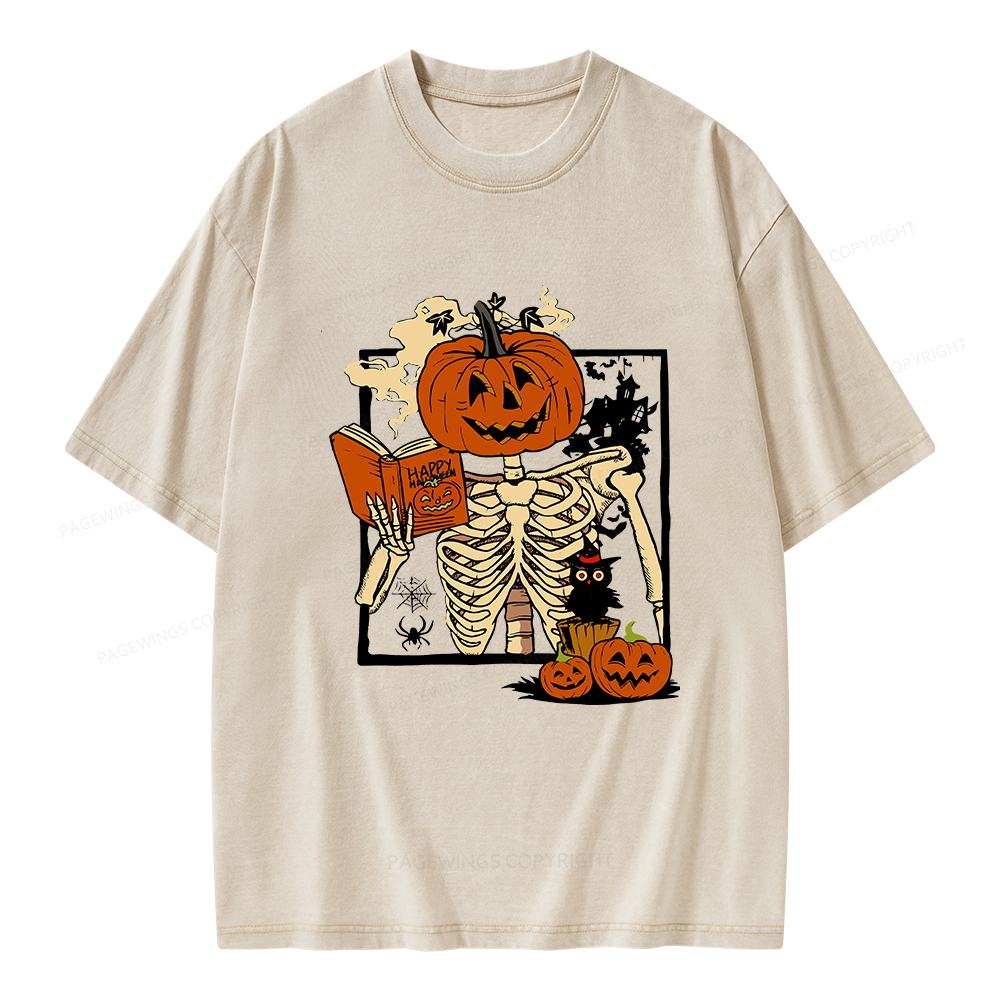Pagewings Halloween Pumpkin Reader Unisex Washed T-shirt