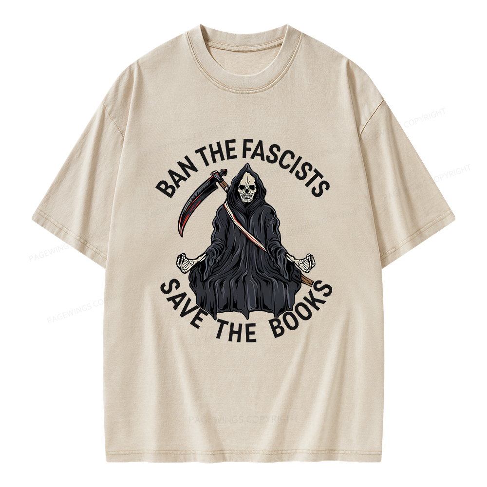 Pagewings Ban The Fascists Save The Books Unisex Washed T-shirt