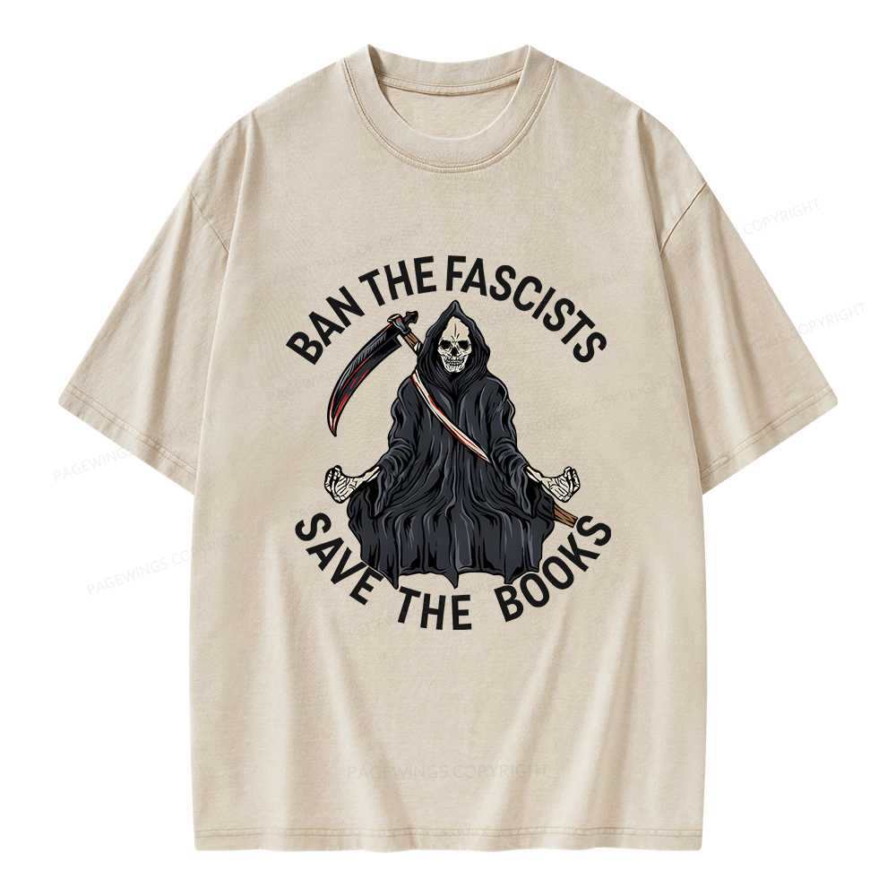Pagewings Ban The Fascists Save The Books Unisex Washed T-shirt