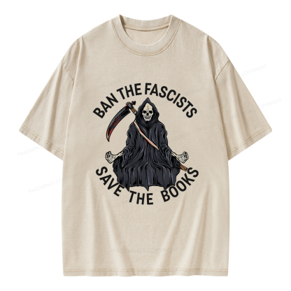 Pagewings Ban The Fascists Save The Books Unisex Washed T-shirt