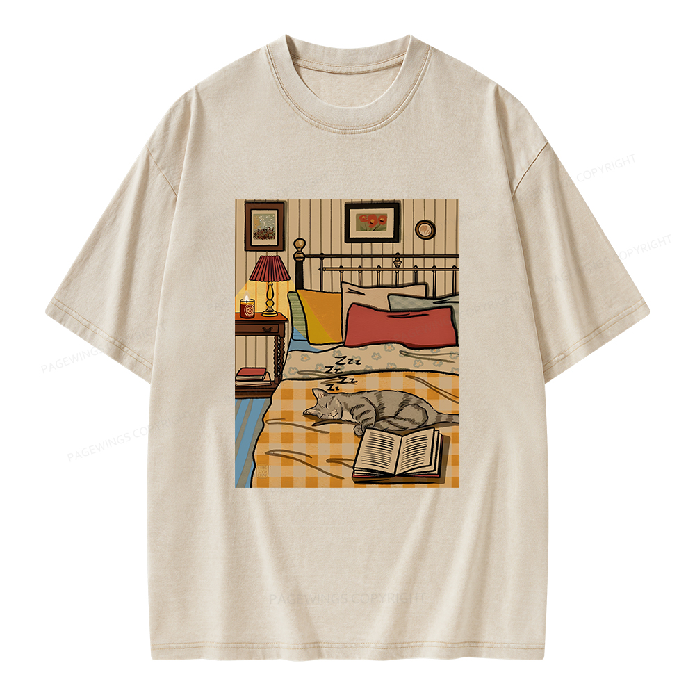 Pagewings Cozy Evenings With Books Cats And Dreams Unisex Washed T-shirt