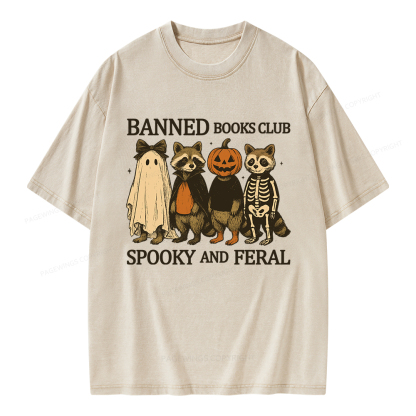 Pagewings Banned Books Club Spooky And Feral Unisex Washed T-shirt