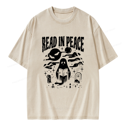 Pagewings  Halloween Read In Peace Ghost Reading Unisex Washed T-shirt