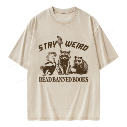 Pagewings Stay Weird Read Banned Books Unisex Washed T-shirt