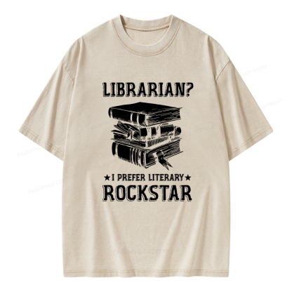 Pagewings Librarian Rockstar I Prefer Literary  Unisex Washed T-shirt