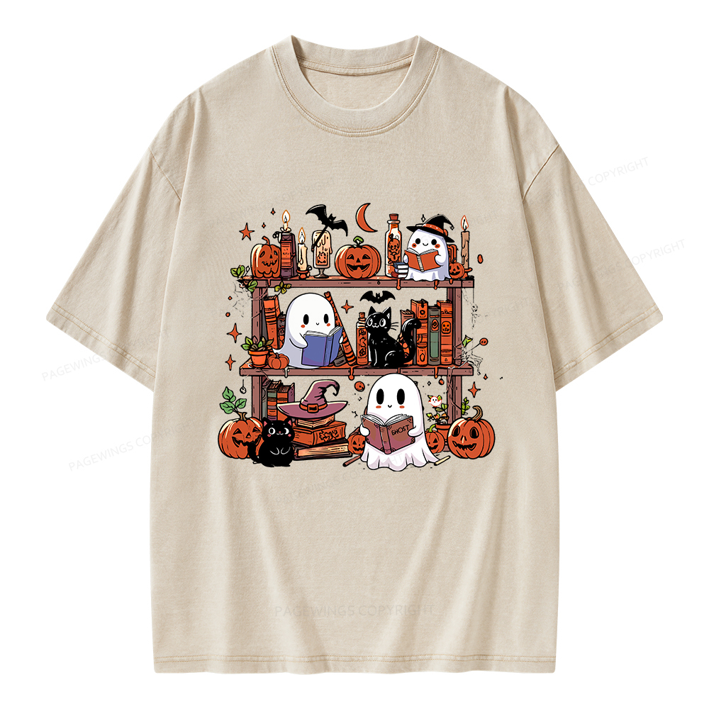 Pagewings Halloween Library Unisex Washed T-shirt