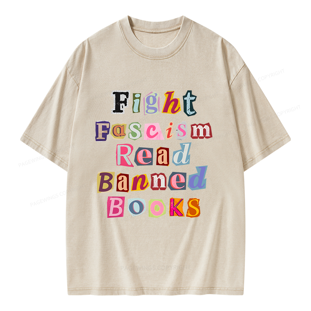 Pagewings Fight Fascism Read Books Unisex Washed T-shirt