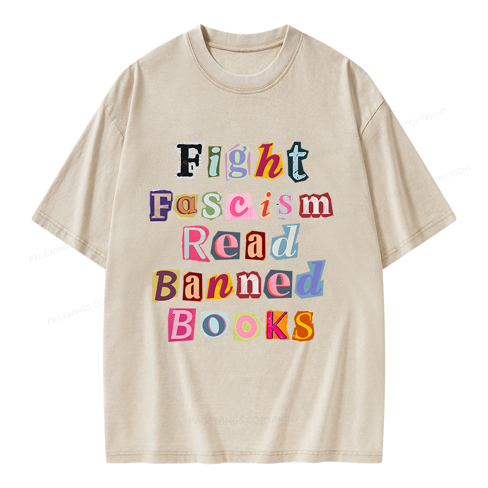 Pagewings Fight Fascism Read Books Unisex Washed T-shirt