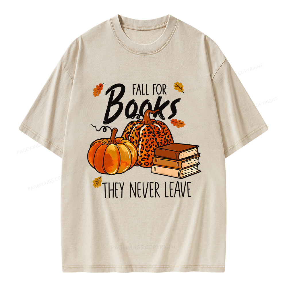 Pagewings Fall For Books He Never Leaves Unisex Washed T-shirt