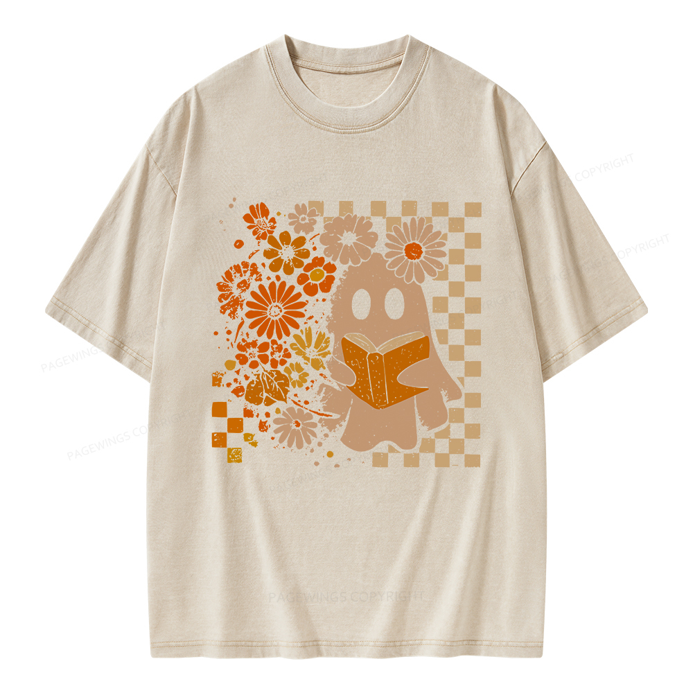 Pagewings Halloween Floral Ghost Unisex Washed T-shirt
