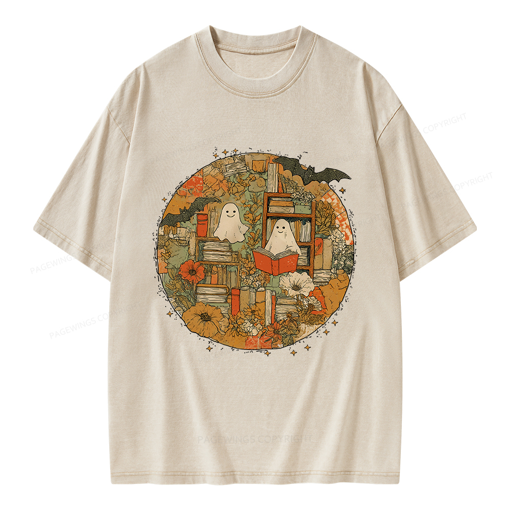 Pagewings Spooky boo Reading Unisex Washed T-shirt