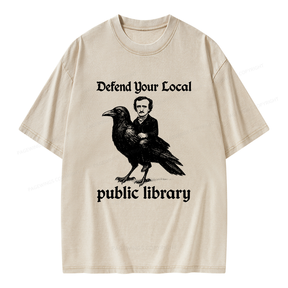 Pagewings Defend Your Local Public Library Unisex Washed T-shirt