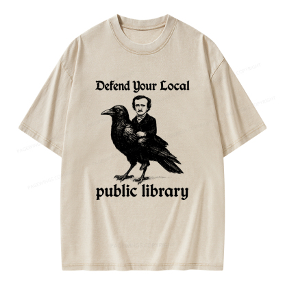 Pagewings Defend Your Local Public Library Unisex Washed T-shirt