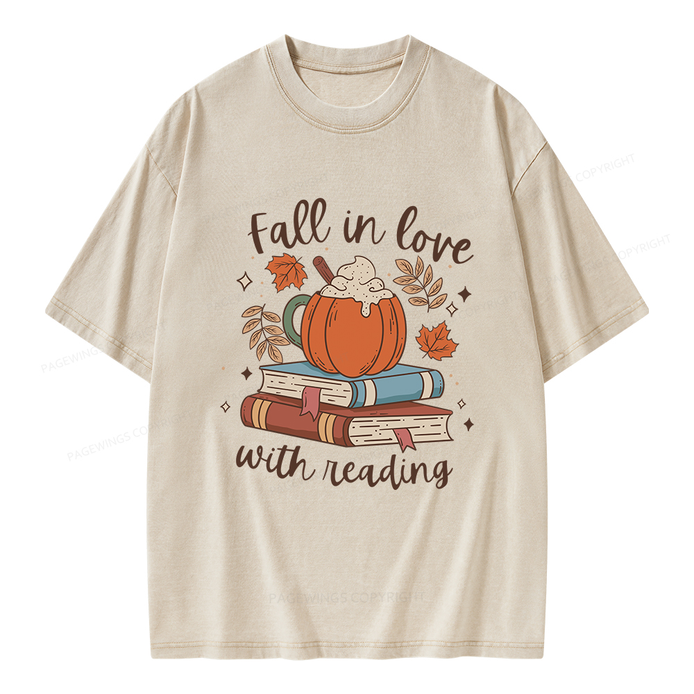 Pagewings Thanksgiving Fall in Love with Reading Unisex Washed T-shirt