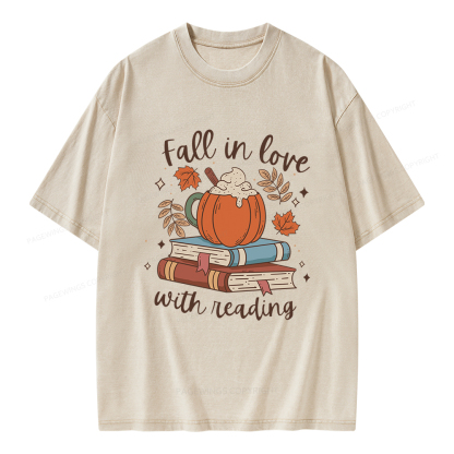 Pagewings Thanksgiving Fall in Love with Reading Unisex Washed T-shirt