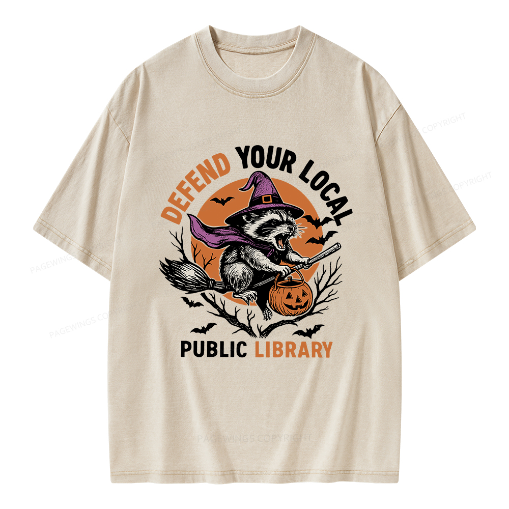 Pagewings Defend Your Local Public Library Unisex Washed T-shirt