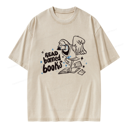 Pagewings Read Banned Book | Punk Goose T-Shirt Unisex Washed T-shirt
