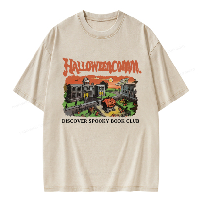 Pagewings HalloweenComm. Spooky Book Club Unisex Washed T-shirt