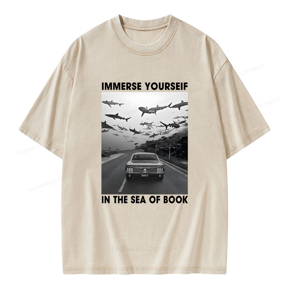 Pagewings Immerse Yourself In The Sea Of Books Unisex Washed T-shirt
