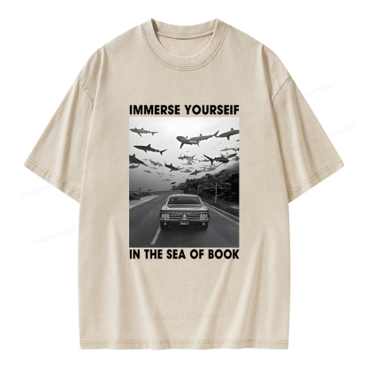 Pagewings Immerse Yourself In The Sea Of Books Unisex Washed T-shirt