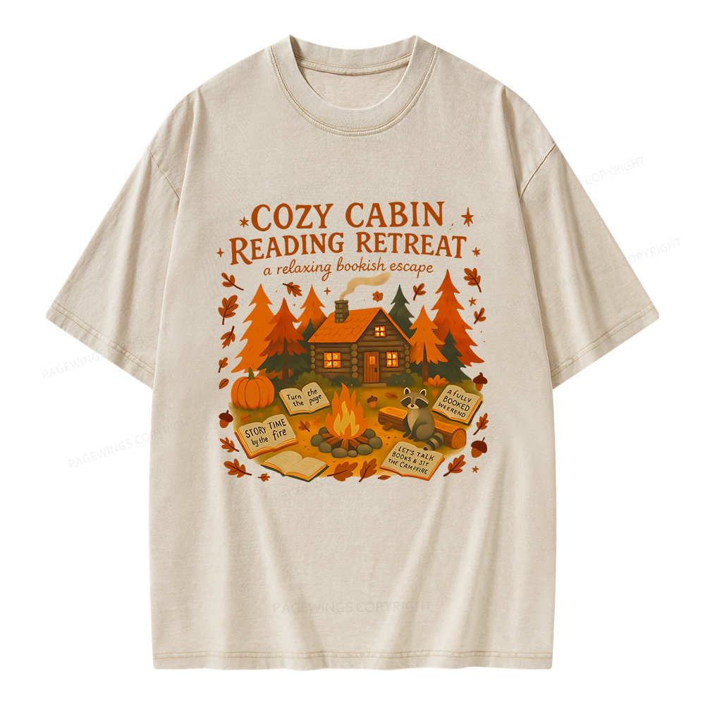Pagewings Cozy Cabin Reading Retreat Unisex Washed T-shirt
