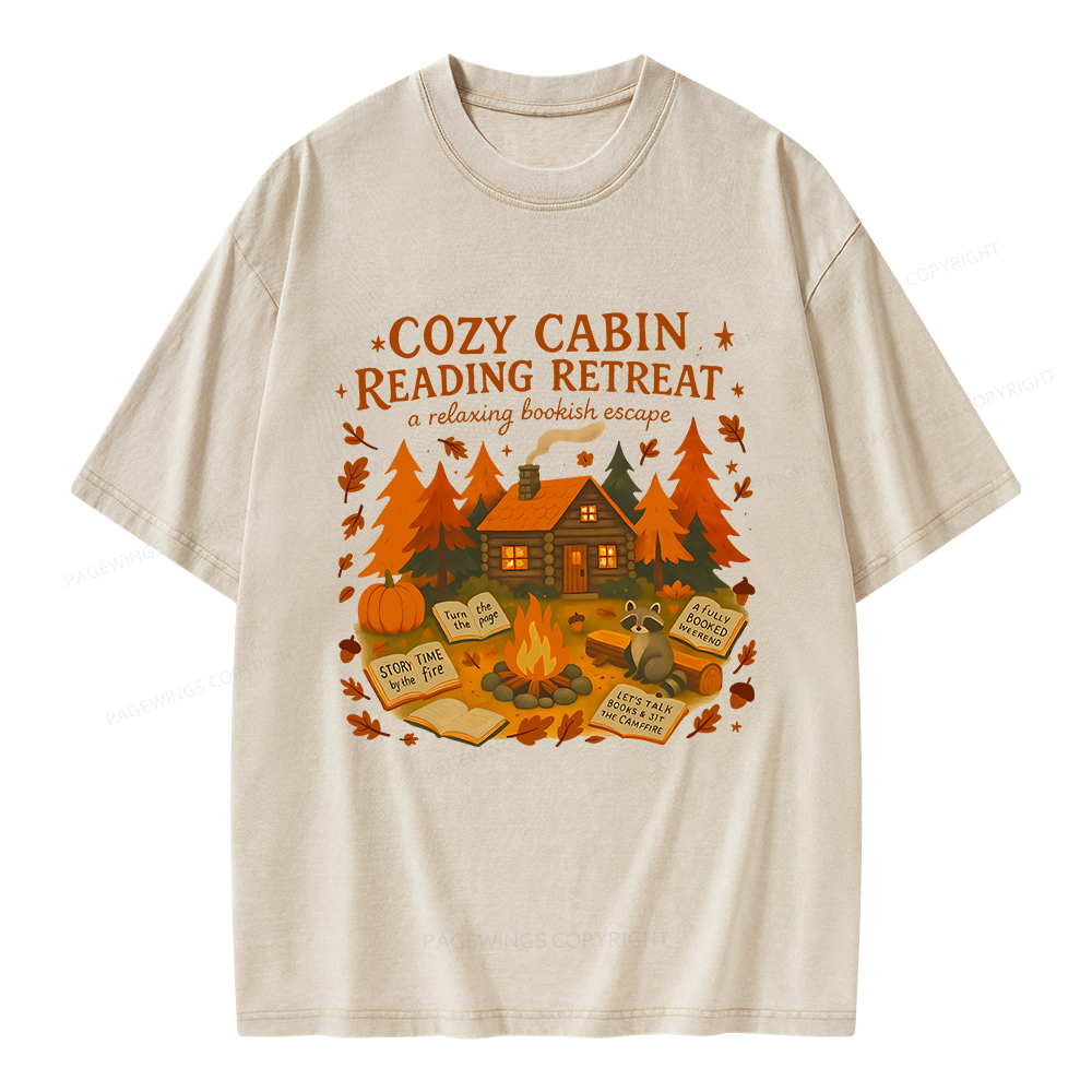 Pagewings Cozy Cabin Reading Retreat Unisex Washed T-shirt