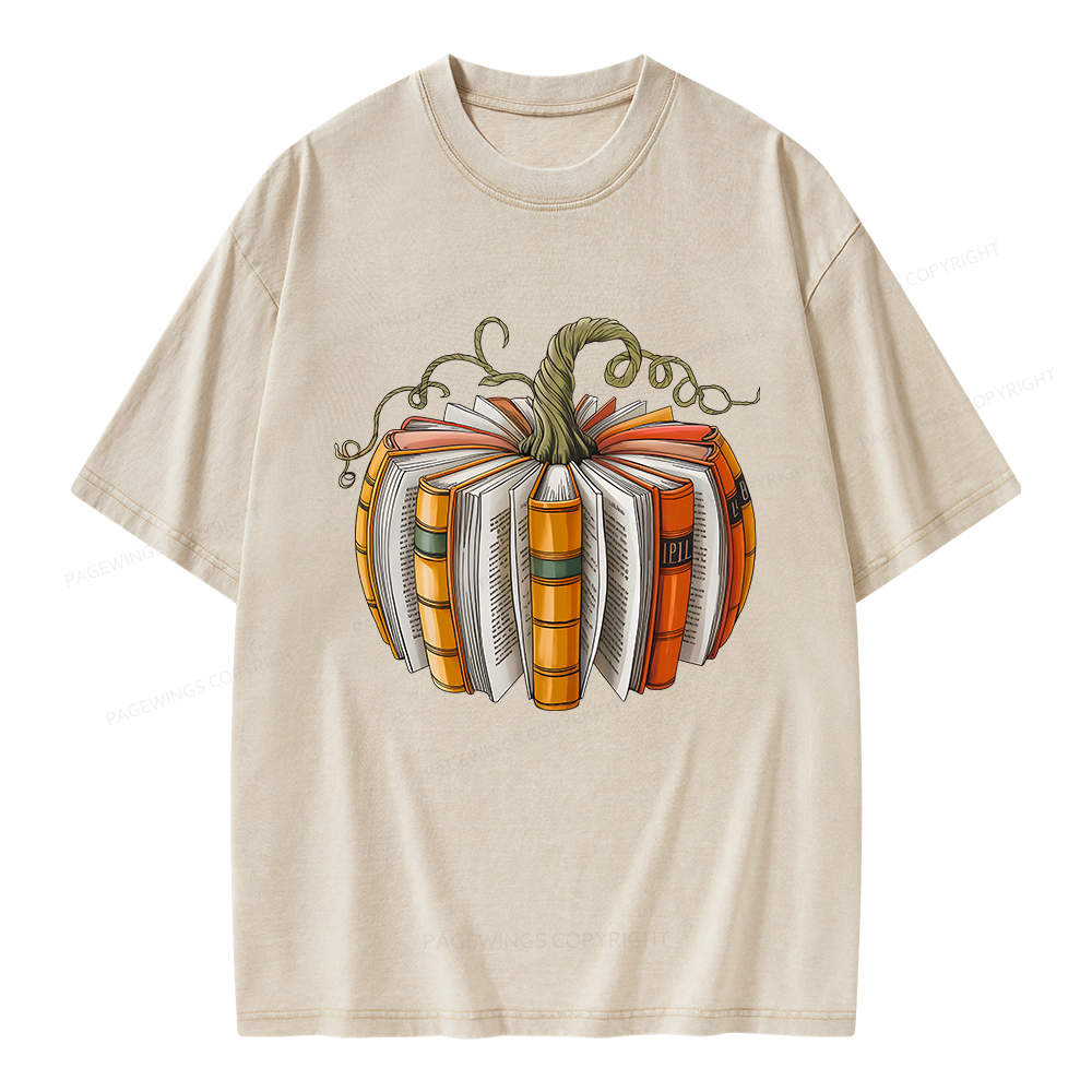 Pagewings Fall Book Pumpkin Unisex Washed T-shirt