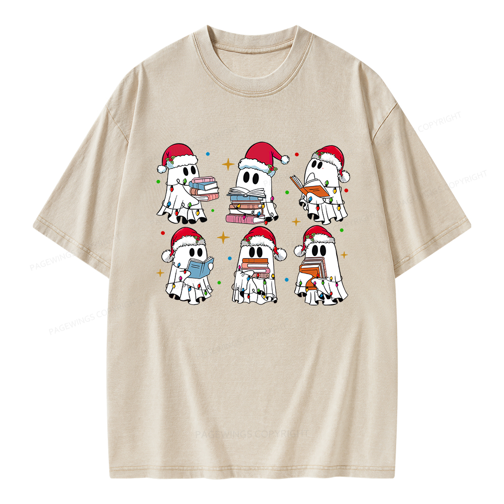Pagewings Christmas Book Ghost Unisex Washed T-shirt