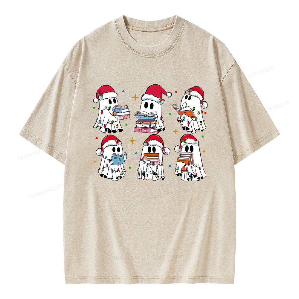 Pagewings Christmas Book Ghost Unisex Washed T-shirt