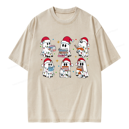 Pagewings Christmas Book Ghost Unisex Washed T-shirt