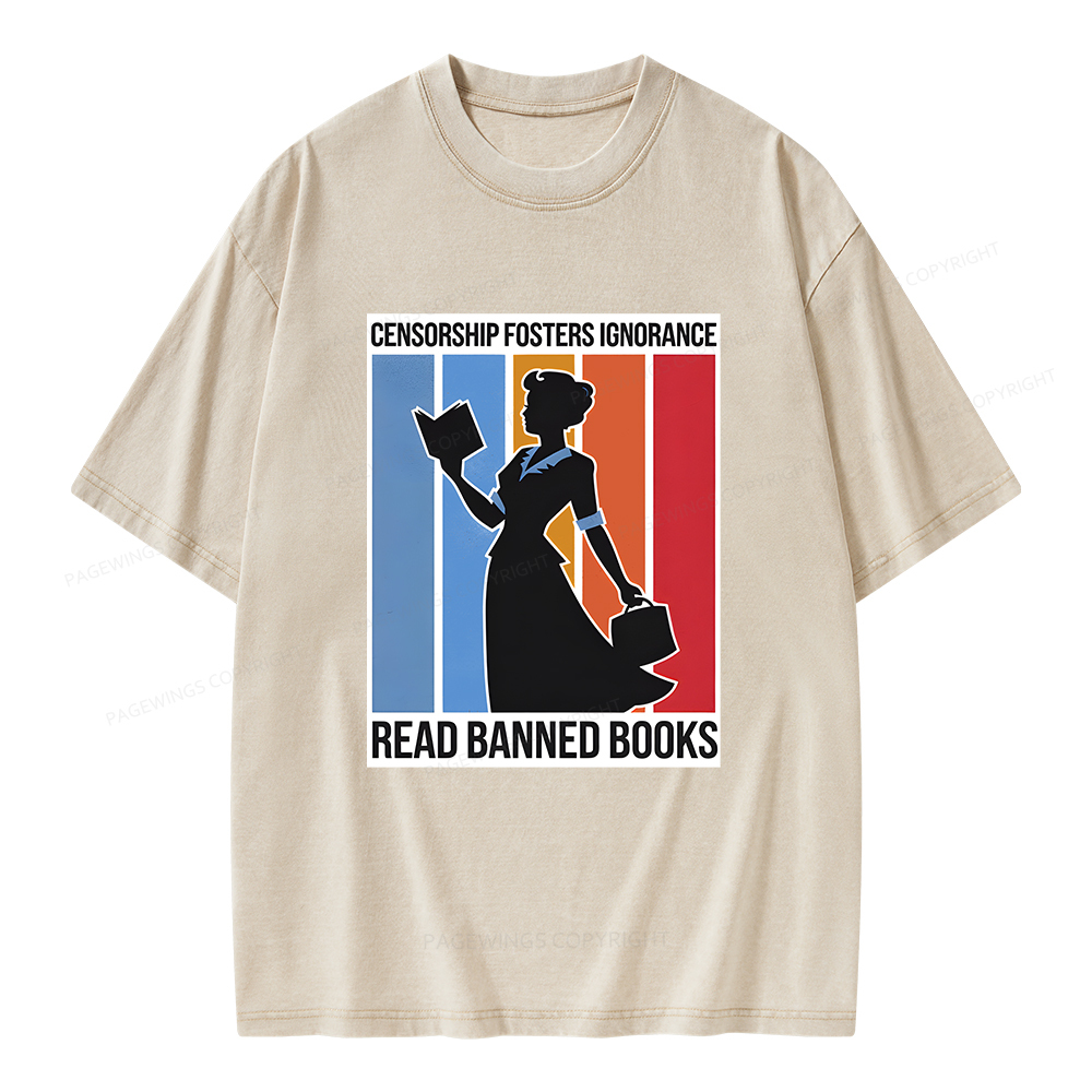 Pagewings Read Banned Books Unisex Washed T-shirt
