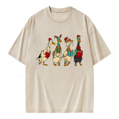 Pagewings Christmas Ducks Reading Unisex Washed T-shirt