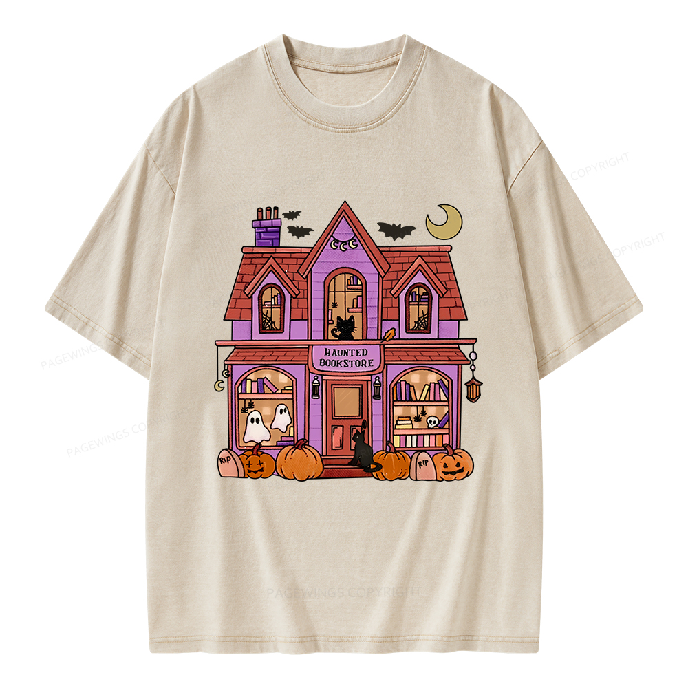 Pagewings Haunted Bookstore Unisex Washed T-shirt