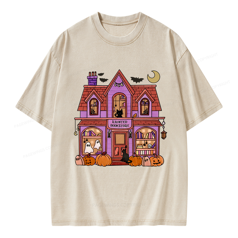 Pagewings Haunted Bookstore Unisex Washed T-shirt