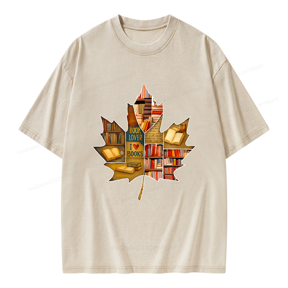 Pagewings Bookstore Puzzle Maple Leaf Unisex Washed T-shirt