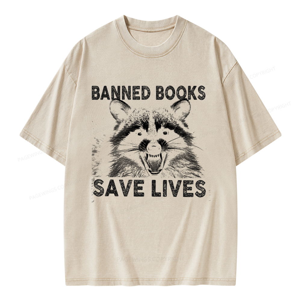 Pagewings Banned Books Save Lives Unisex Washed T-shirt